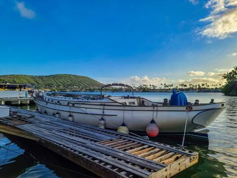 Old Boat at Dock 스톡 사진