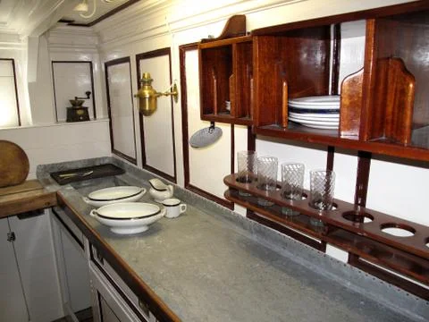 Old boat kitchen Stock Photos