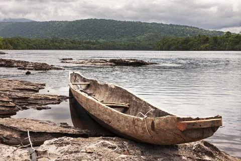 Old boat moored at Carrao river, Canaima National Park, Venezuela Stock Photos