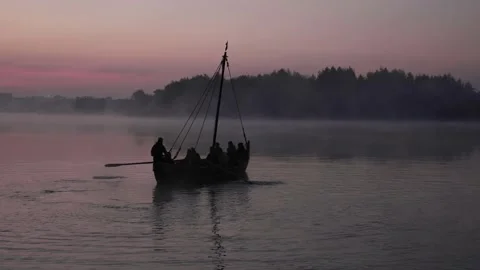 Old boat at sunrise Stock Footage 139764124