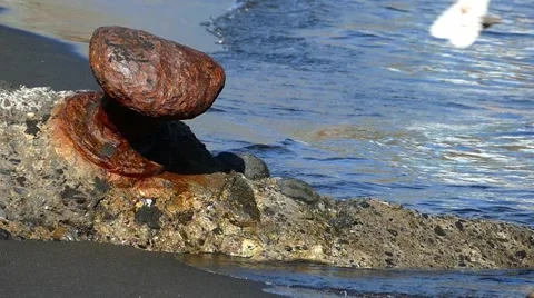 Old bollard on the beach. Stock Footage 67546000