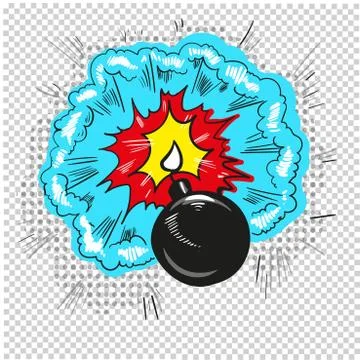 Old bomb starting to explode comic book design 스톡 일러스트