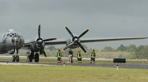 Old bomber engine startup Stock Footage 10829159