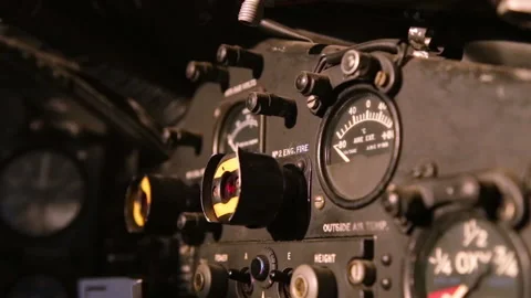 Old Bomber Interior Showing Analog Aviation Gauges And Controls - Close Up  Stock Footage 135085496