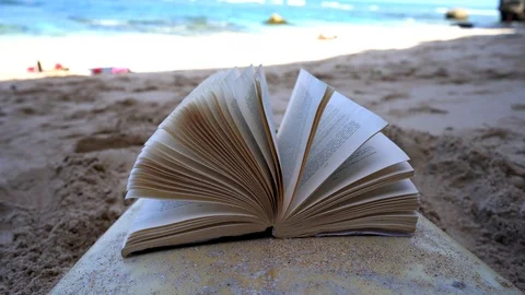 On old book on the beach Video stock 125506436