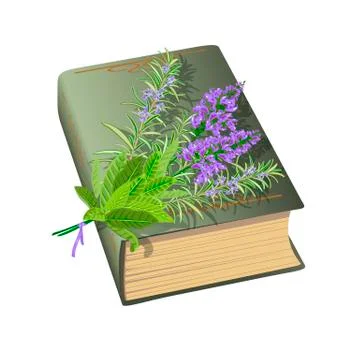 Old book with bunch of flowers. Stock Illustration