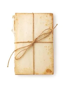 Old book paper with hemp string tied on white background Stock Photos