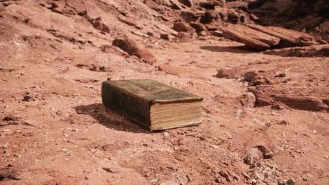 Old book in red rock desert Stock Illustration