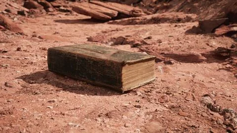 Old book in red rock desert Stock Illustration