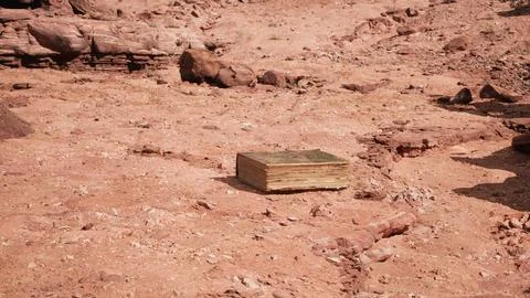 Old book in red rock desert Stock Illustration