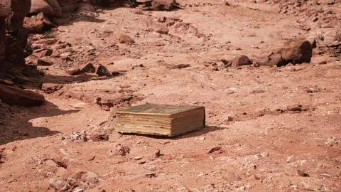Old book in red rock desert Stock Illustration
