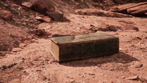 Old book in red rock desert Stock Illustration