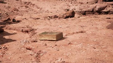 Old book in red rock desert Stock Illustration