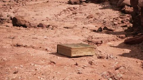 Old book in red rock desert Stock Illustration