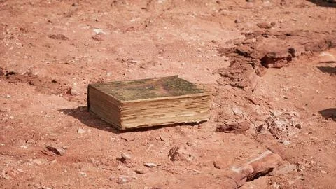 Old book in red rock desert Stock Illustration