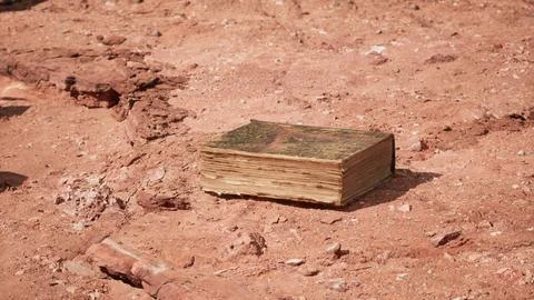 Old book in red rock desert Stock Illustration