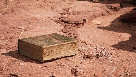 Old book in red rock desert Stock Illustration