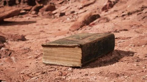 Old book in red rock desert Stock Illustration
