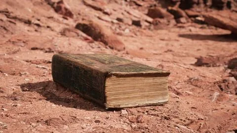 Old book in red rock desert Stock Illustration