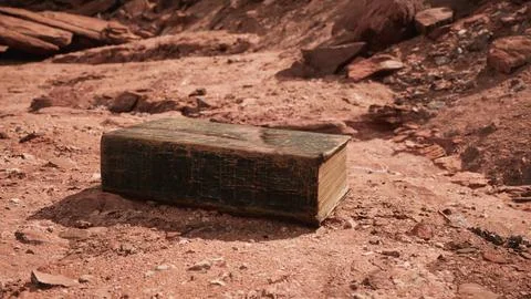 Old book in red rock desert Stock Illustration