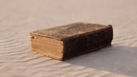 Old book on the sand beach Stock Footage 233514495