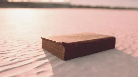 Old book on the sand beach Stock Footage 239407133