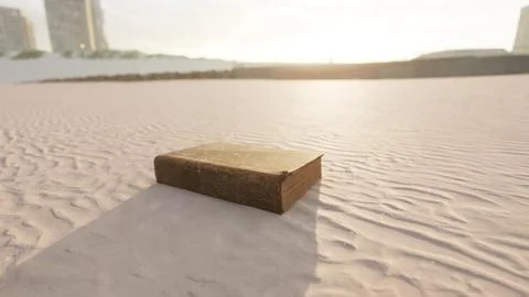 Old book on the sand beach Stock Illustration