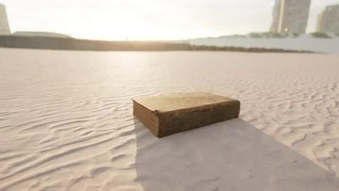 Old book on the sand beach Stock Illustration