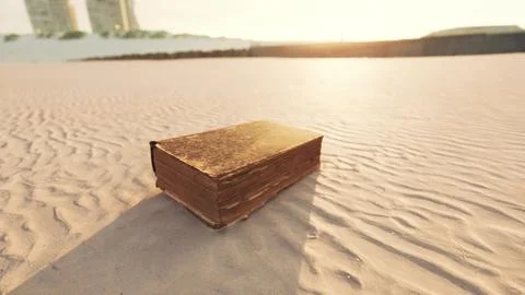Old book on the sand beach Stock Illustration