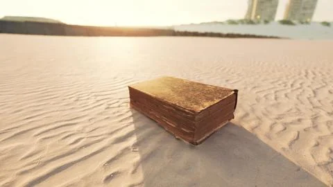 Old book on the sand beach Stock Illustration