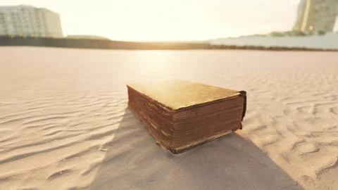 Old book on the sand beach Stock Illustration