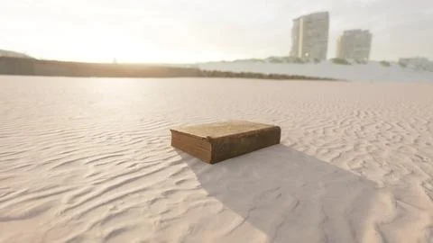 Old book on the sand beach Stock Illustration