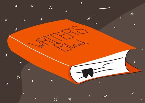 Old book with Writer's block text. Card or banner vector illustration. Stock Illustration