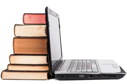 Old Books And Laptop Stock Photos