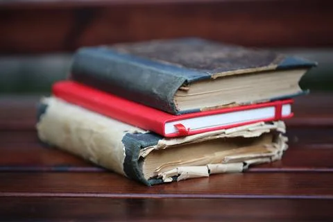 Old books bench reading study Stock Photos
