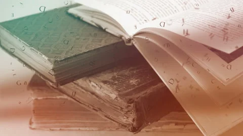 Old books with falling letters. Stock Footage 49443124