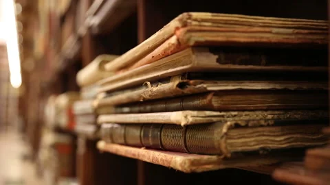 Old books in a library Stock Footage 131686773