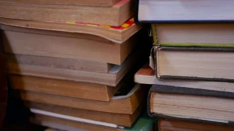 Old books in rows, shallow depth of field Stock Footage 107639480