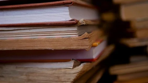 Old books in rows, shallow depth of field Stock Footage 107639485
