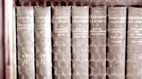 Old books on shelf Stock Footage 4218424