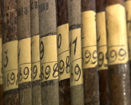 Old books on the shelf Stock Footage 55622388
