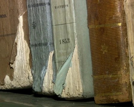Old books on the shelf Stock Footage 55622429