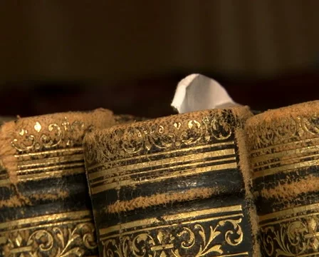 Old books on the shelf Stock Footage 55622750