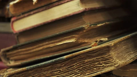 Old books on the shelf in the library. Close-up Video stock 165176197