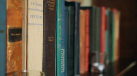 Old Books On Shelf Rack Focus Stock Footage 46516113