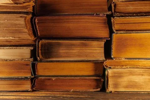 Old Books Stack,Pages From Side, Reading Concept, Education Knowledge Backg.. Stock Photos