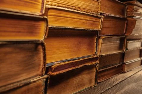 Old Books Stack,Pages From Side, Reading Concept, Education Knowledge Background Stock Photos