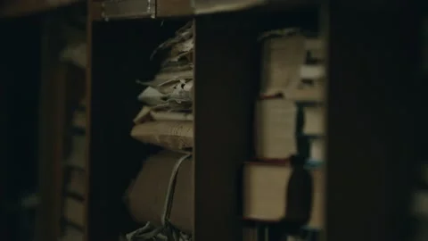 Old bookshelf. Antique library. Old books in library. Shallow depth of field. 스톡 동영상 216116089