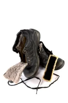 Old boot with  shoe brush Stock Photos