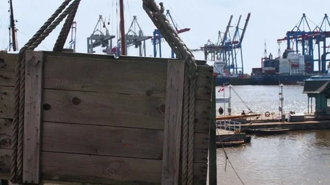 Old box harbor cranes Stock Footage 82398330